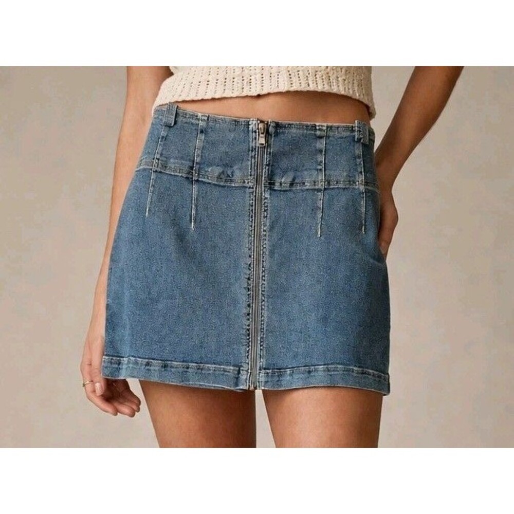 We the Free Zip Up Virgo Skirt 32 Short Denim Mini Skirt Casual Streetwear Y2K